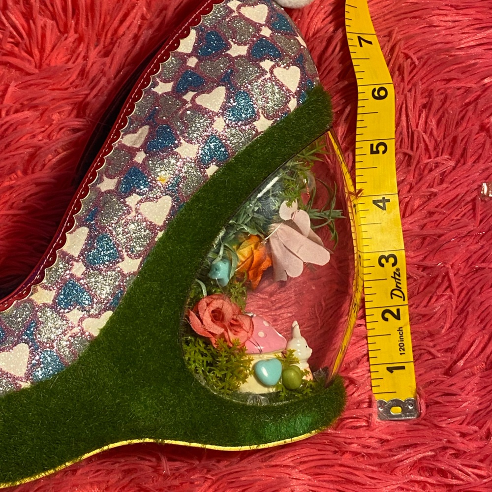 RARE Irregular Choice “Hop 2 It!” Bunny wedges,clear globe heel w/spring scene,9 - Picture 14 of 16